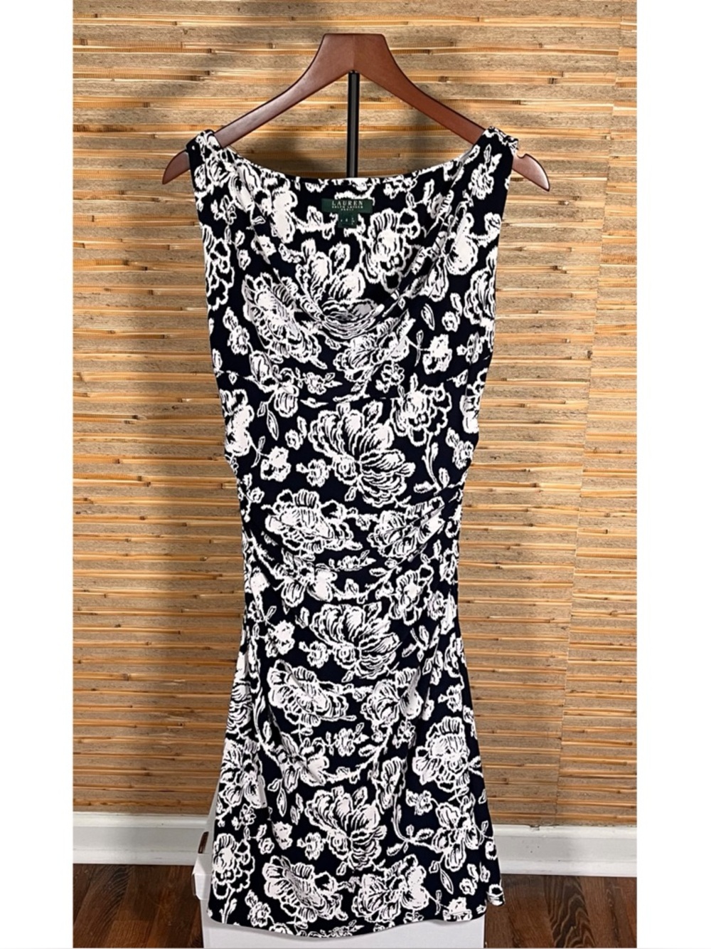 Lauren By Ralph Lauren Dark Navy Sleeveless Floral Cowl Neck Dress